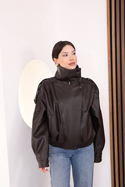 Moda Banuş Kaplama Düğme Detay Petekli Deri Ceket-OVERSIZE
