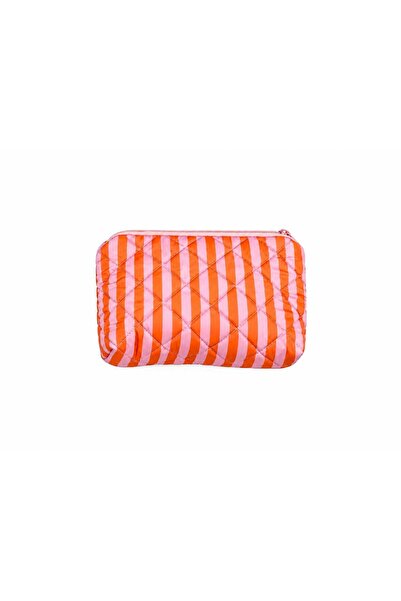 TENA Women's Orange Striped Large Makeup Bag