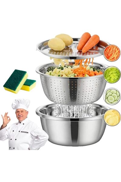 Yelajoy Quality 3-In-1 Stainless Steel Grater Bowl, Multifunction Kitchen Bas...