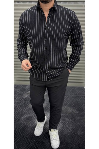 Thebomb Men's Striped Drawstring Cotton Shirt