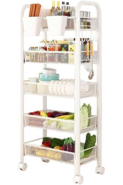 Generic Metal 5-Tier Storage Cart with Wheels, Multifunctional Rolling Utilit...