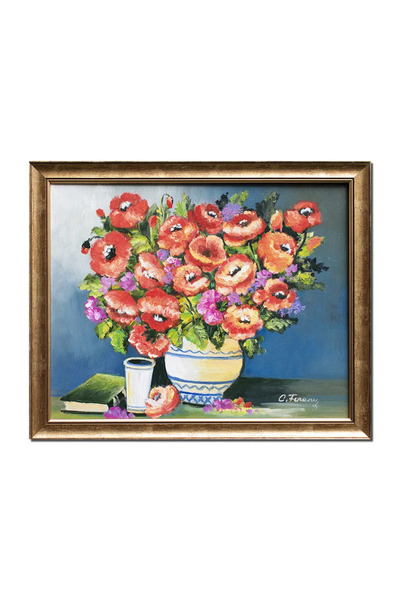 artnova Βάζο με βασιλικά παπαρούνια και βιβλίο, χειροποίητη κορνιζαρισμένη ζω...