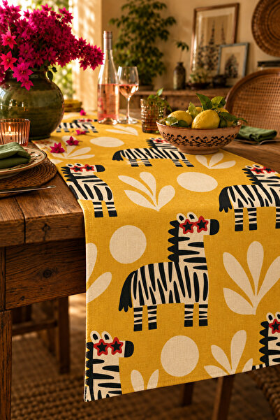 SasoHome Wild Muse | Yıldız Gözlüklü Zebra Desenli Hardal Sarısı Dekoratif Ma...