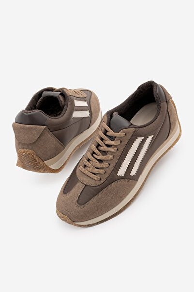 Marjin Women's Suede Look Stripe Detailed Multi-Part Lace-Up Retro Casual Sne...