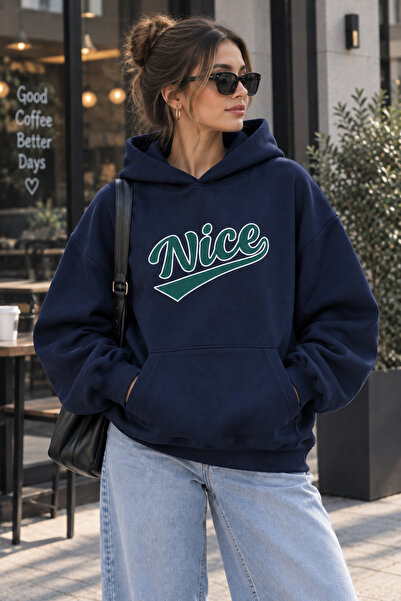 Harmandar Nice Baskılı Kanguru Cepli Kapüşonlu Sweatshirt Hoodie