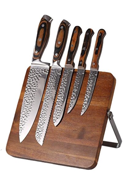 KASTWAVE Double-Sided Magnetic Knife Block, Acacia Wood Kitchen Knife Holder,...