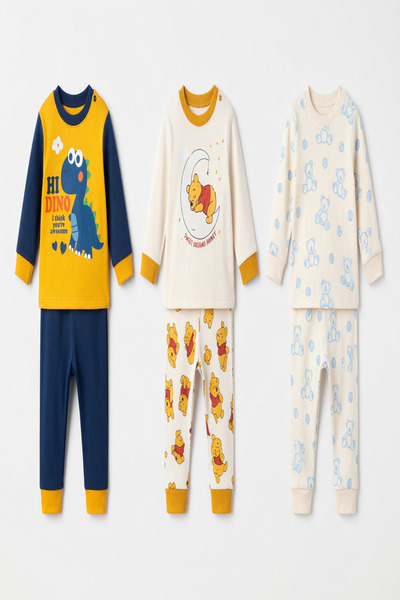 aden kids erkek çocuk pijama takımı 3 takım şekilde gelmekte
