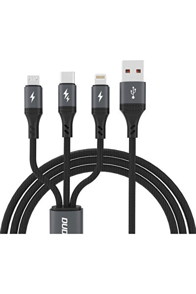 DUDAO Πλεκτό Καλώδιο USB σε Lightning, Type-C, micro USB, Μαύρο, 1.2μ