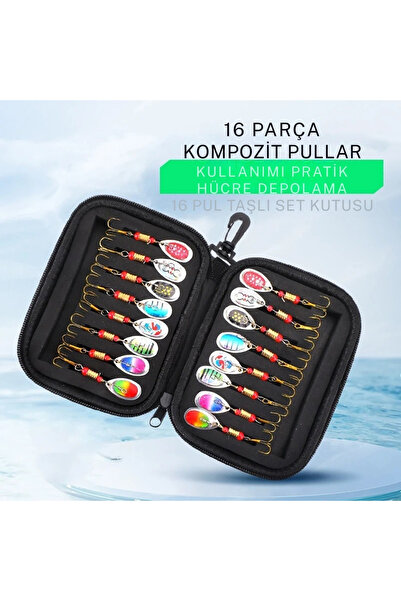 sz master bilişim 16 Parça Metal Döner Yapay Balık Yemi Seti Çantalı Turna Levrek Alabalık Kaşık Spinner Olta Yemi