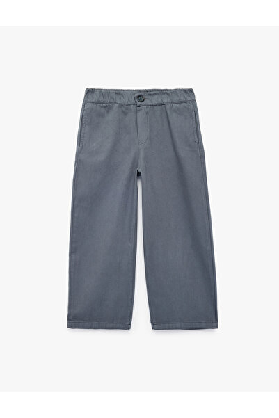 Koton Elastic Waist Buttoned Loose Cut Cotton Gabardine Balloon Trousers