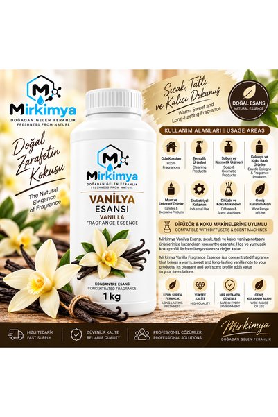 Mirkimya Vanilya Esansı 1 Kg Konsantre Koku Esansı Difüzör Koku Makinesi Uyumlu