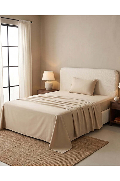 REDTAG Beige Solid Flat Sheet 160x270cm (Twin Size)