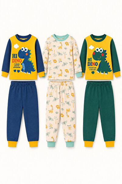 aden kids erkek çocuk pijama takımı 3 takım şekilde gelmekte