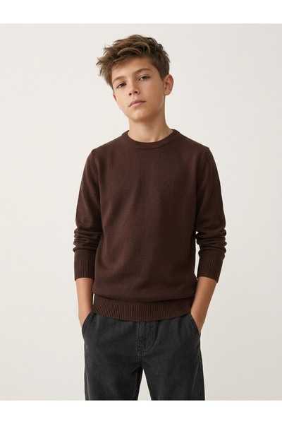 ADA YILDIZ KİDS Boy's Crew Neck Knit Sweater Dark Brown 5/13 Years