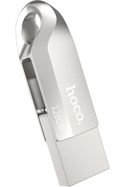 Hoco 128GB USB 2.0 Στικάκι με συνδέσεις USB-A & USB-C Ασημί