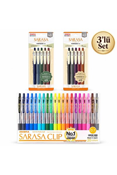 OFİSİNN Zebra Sarasa Clip 0.5 mm Jel Kalem 3’lü Set – Sarasa 20’li Jel Kalem ...