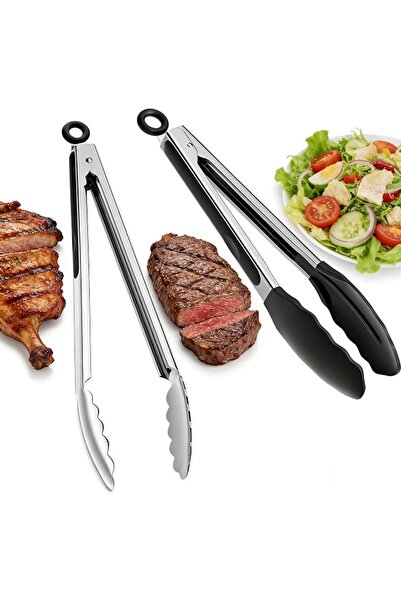 NIUBI 2pcs Cooking Tongs, Stainless Steel and Silicone Rubber Grips with 600º...