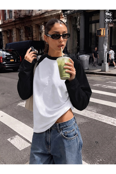 Eka Kadın Beyaz Viral Uzun Kol Oversize T-shirt 2222