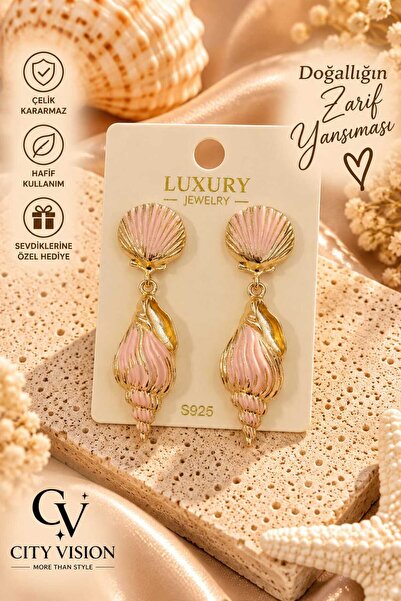cityvision Seashell Model Rose Gold Color Stainless Steel Earring Set