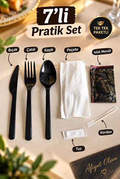 VENON 50 ADET || 7.Lİ SİYAH YEMEK SETİ || KULLAN AT || Bıçak Çatal Kaşık Peçe...