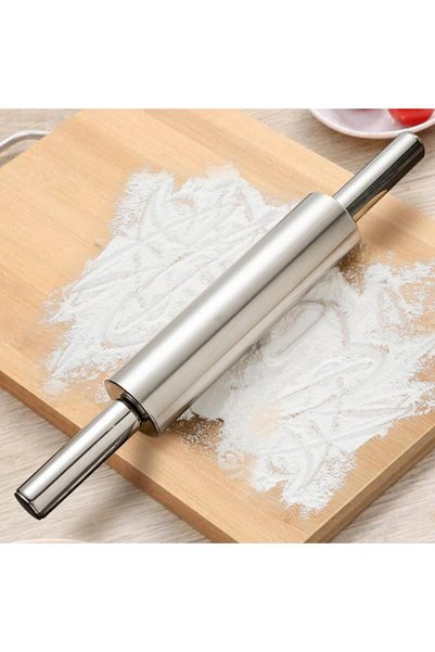 Duffa Paslanmaz Metal Çelik Merdane Ergonomik Kulplu Çelik Profesyonel Hamur Açma Merdanesi 43 cm