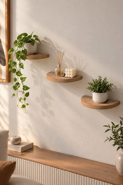 SuloraHome 3'lü Oval Duvar Rafı Ceviz Desenli 115 cm