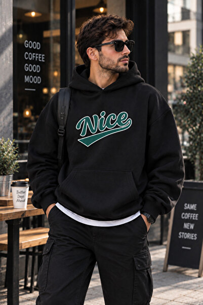 Harmandar Nice Baskılı Kanguru Cepli Kapüşonlu Sweatshirt Hoodie
