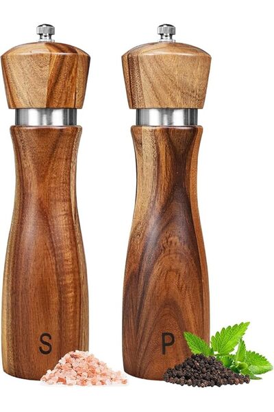 NIUBI 2 Pack Acacia Wood Salt & Pepper Grinder Set - 8 Inch Manual Mill with ...