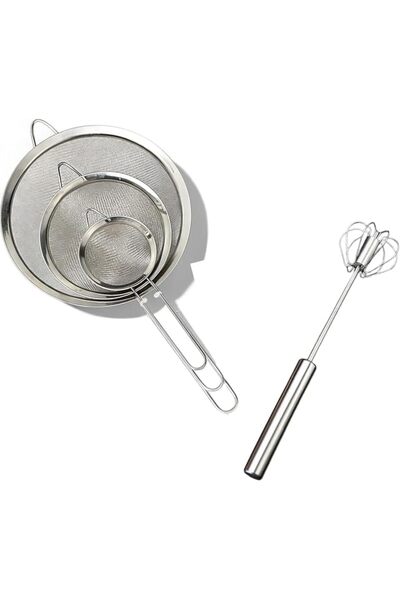 Generic 3Pcs Stainless Steel Strainer Set with Semi-Automatic Egg Whisk, Fine...
