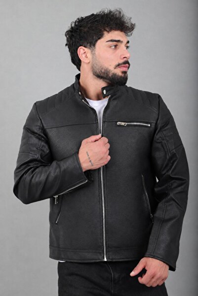 Stilkombin Shoulder Detail Faux Leather Coat Kmd 816_50517