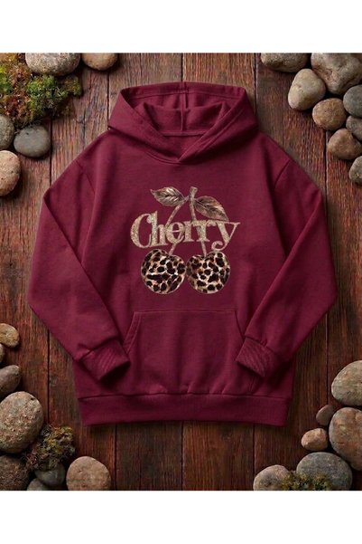 KOZİA OUTDOORS Women's Leopard Print Cherry Print Oversized Hooded Sweatshirt