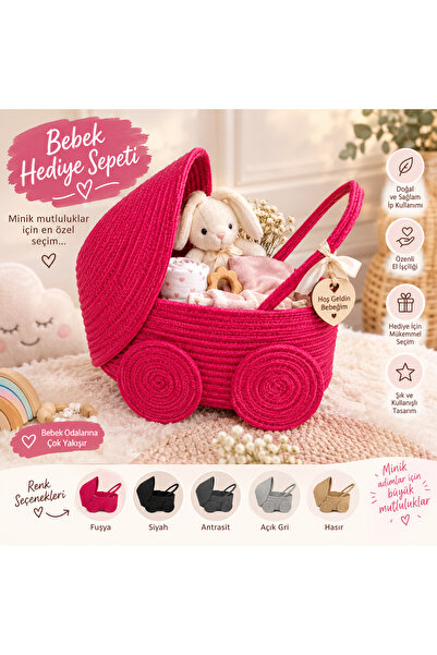 ENA Handmade Baby Gift Basket – Decorative Baby Basket with Wicker Rope – New...
