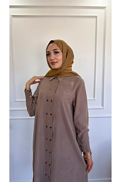 Moda Misali Çift Sıra Çıtçıtlı Tensel Uzun Tunik