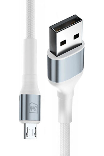 3MK 1μ. Καλώδιο USB 2.0 σε micro USB, πλεγμένο, με LED, Λευκό