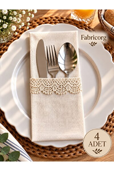 fabricorg Decorative Raw Cloth Cutlery Cover - Spoon - Knife Cover 4 Pcs (100...
