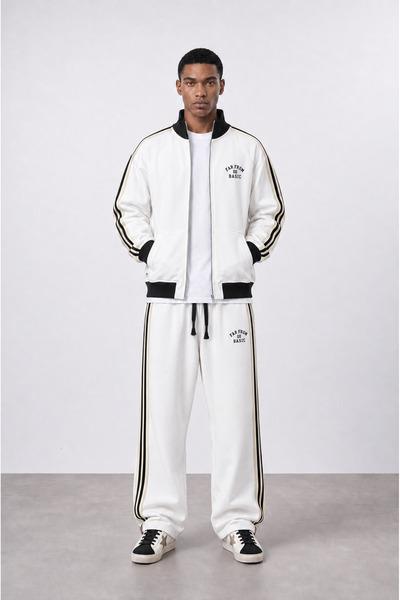 Respire Men's Far from Basic Stripe Detailed Doubleface Tracksuit Set Ecru