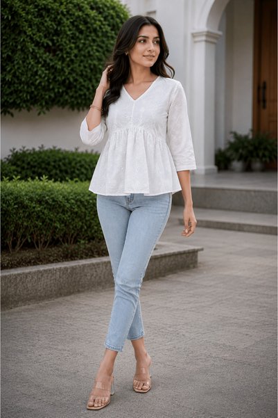 SOL BY SMITHA White Hakoba Kurti for Women