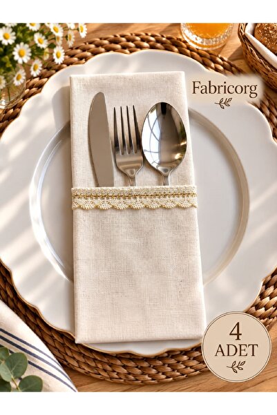 fabricorg Dekoratif Ham Bez Çatal - Kaşık - Bıçak Kılıfı 4 ADET (%100 Pamuk)