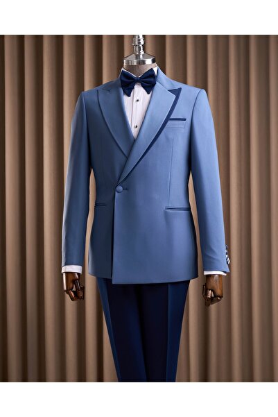 TerziAdemAltun Slim Fit Men's Lapel Detailed Jacket Pants Combination Suit Bl...