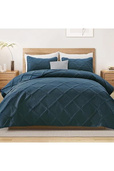 Exclusivo Mezcla Quilts Queen Size - Navy Blue Quilt Set Bedspread with 2 Pil...