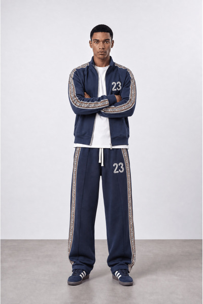 Respire Men's 23 Stripe Detailed Doubleface Tracksuit Set Navy Blue