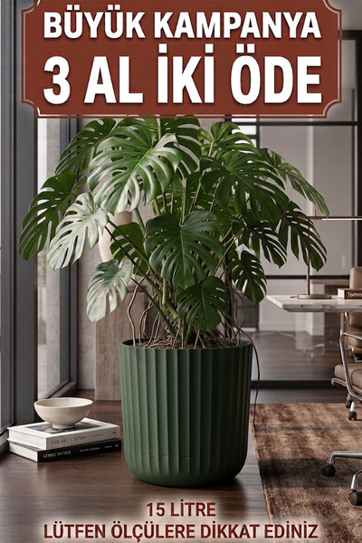 TEMMUZ HOME 15 Litre 1 Adet Tabaklı Büyük Boy Plastik Çiçeklik - Salon & Ofis...