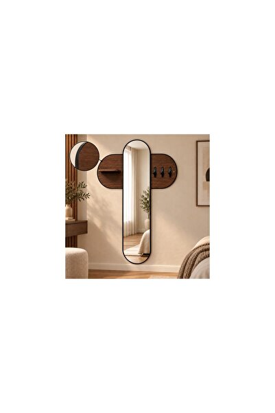 LastHome Decorative mirror with hooks and side shelf - Brown