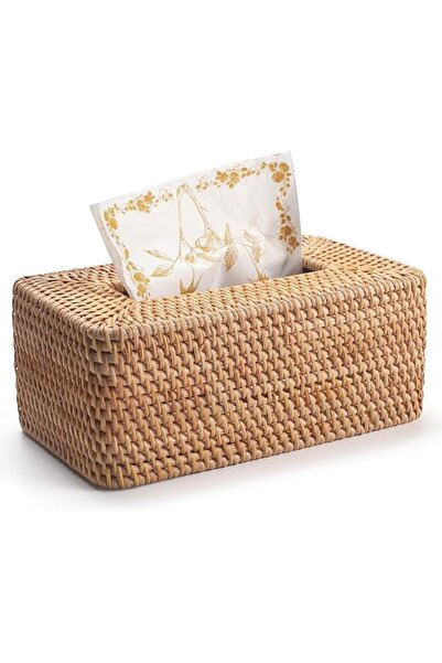 Generic Rattan Tissue Box Cover, Natural Woven Rectangular Holder, Rustic Hom...