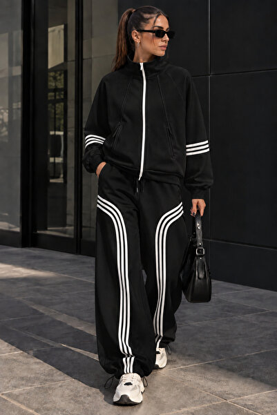 Gameyal Unisex Σετ Φόρμας 3 Κλωστών με Φερμουάρ, Λεπτομέρεια με Ρίγες στον Γι...