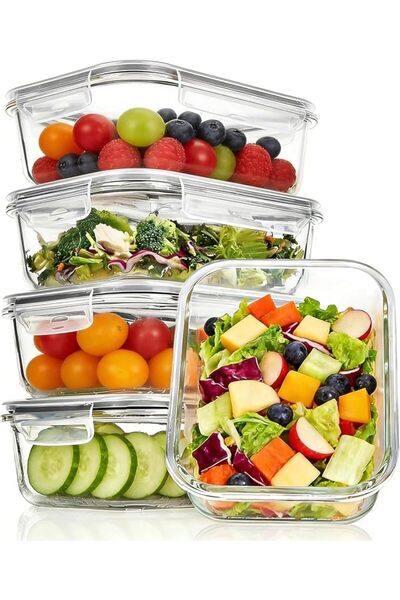 GENERAL 5-Pack Glass Meal Prep Containers with Lids (35oz) - Airtight Glass F...
