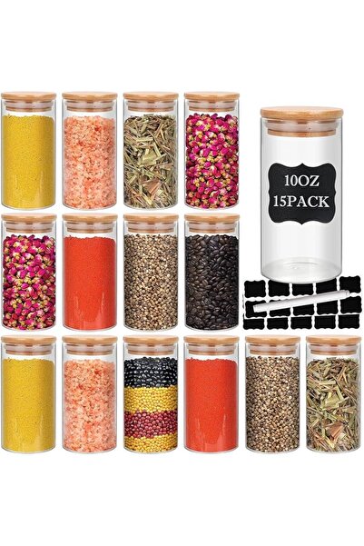 Home Zone Glass Food Storage Containers Jars with Airtight Bamboo Lid 10 oz 1...