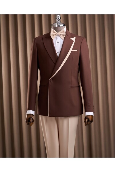 TerziAdemAltun Slim Fit Men's Lapel Detailed Jacket Pants Combination Suit Br...