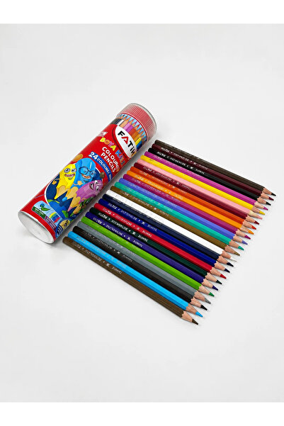 Fatih 24 Colors Dry Crayons with Cylinder Metal Box |   Children's and School...