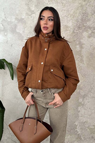 Caddebostan Moda Dik Yakalı Çıtçıtlı Cepli Kısa Kadın Ceket